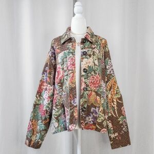 Y2K Cottagecore Floral Brown Tapestry Jacket Size L